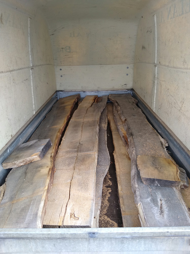 Oak slabs in trailer