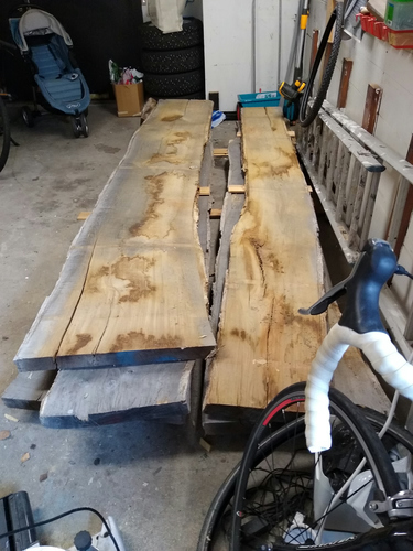 Stacked oak slabs